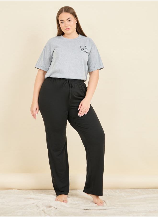Styli - Slogan Print Roll Up Sleeves T-shirt and Pyjama Set - Image 1