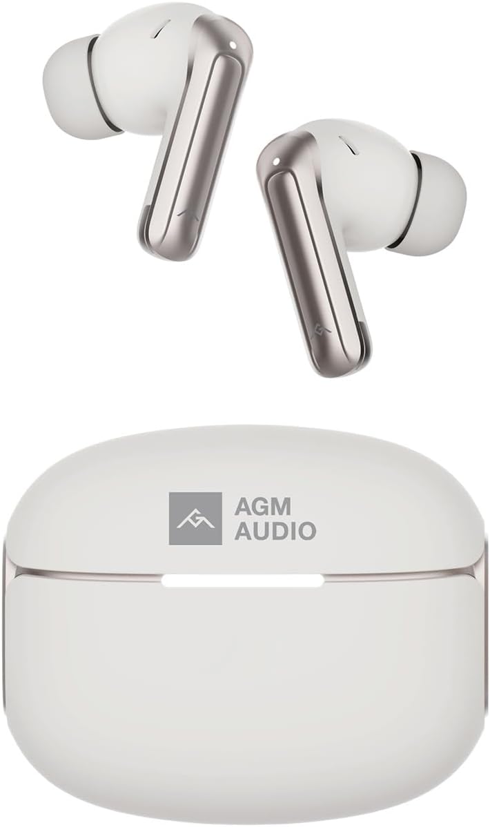 AGM سماعات أذن بلوتوث AGM Buds 8 داخل الأذن – سماعات لاسلكية مع صوت مخصص، عمر بطارية 6 ساعات + 24 ساعة | إلغاء الضوضاء للمكالمات ANC+ENC، شحن لاسلكي، شحن Type-C وتحكم باللمس (أبيض) - Image 1