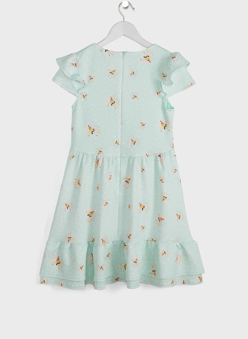 Chi Chi London Girls Kids Daisy Print Polka Dot Dress
