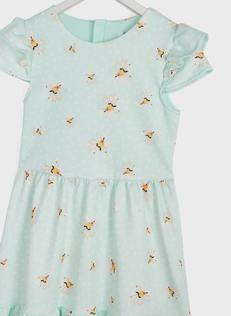 Chi Chi London Girls Kids Daisy Print Polka Dot Dress