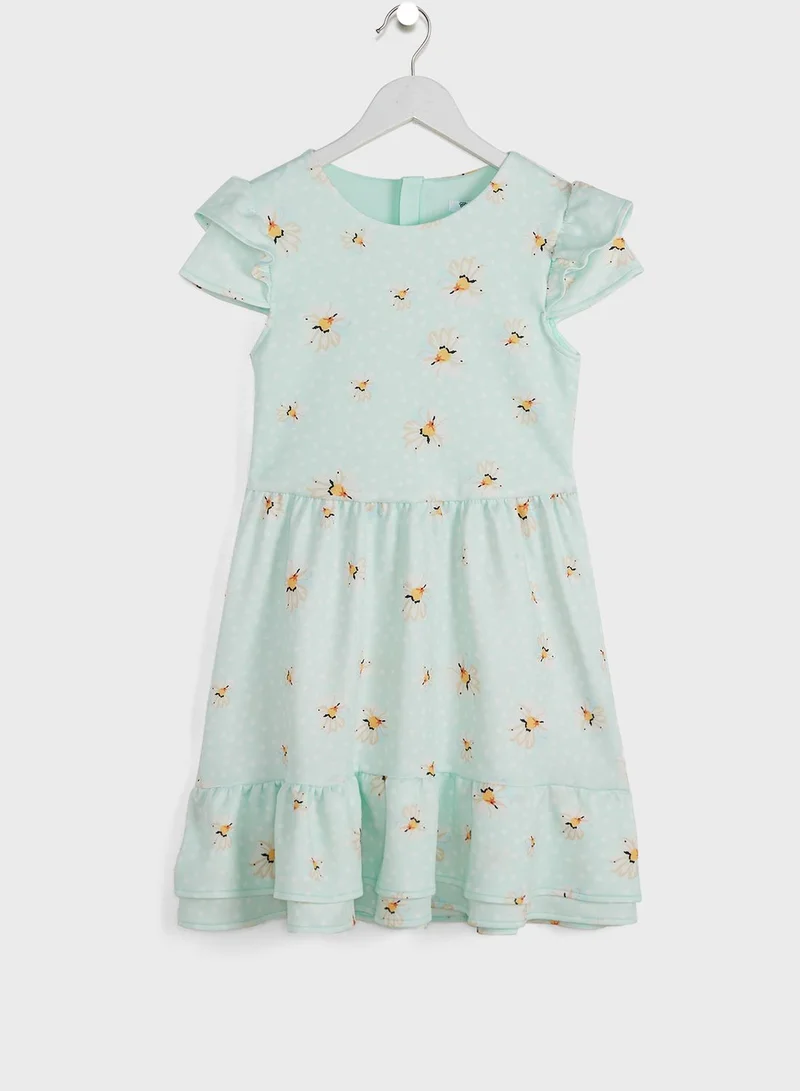 Chi Chi London Girls Kids Daisy Print Polka Dot Dress