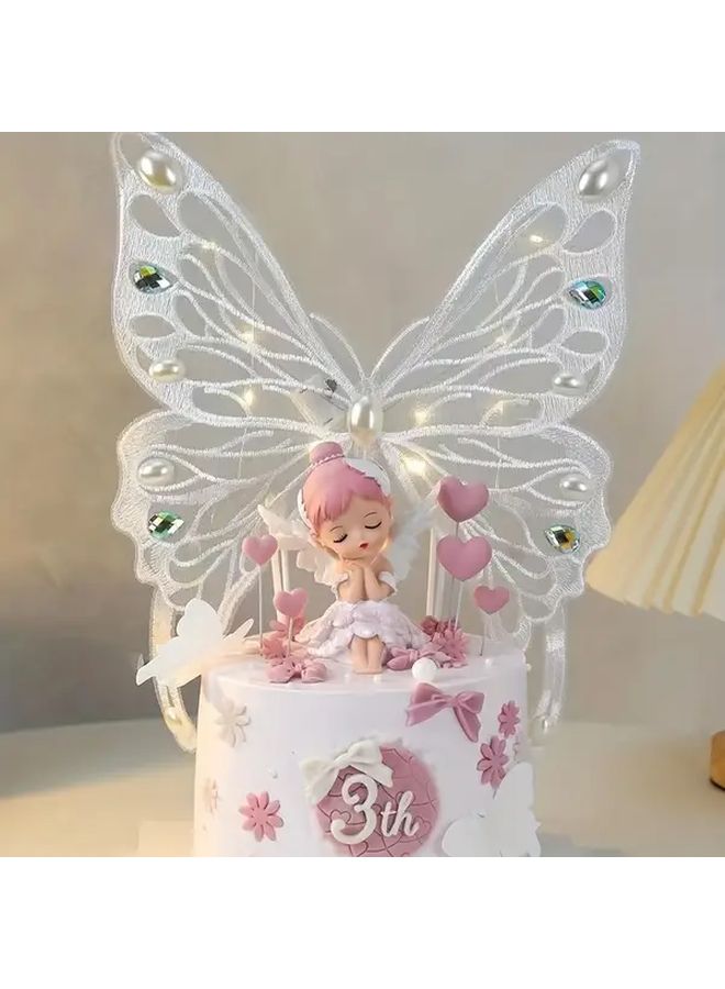 Festive 2 Pcs Cake Decor Set Adorable Plush Faux Butterflies And Flowers For Birthday Holiday Celebrations - Image 4
