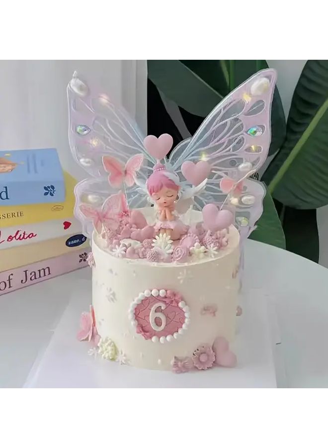 Festive 2 Pcs Cake Decor Set Adorable Plush Faux Butterflies And Flowers For Birthday Holiday Celebrations - Image 2