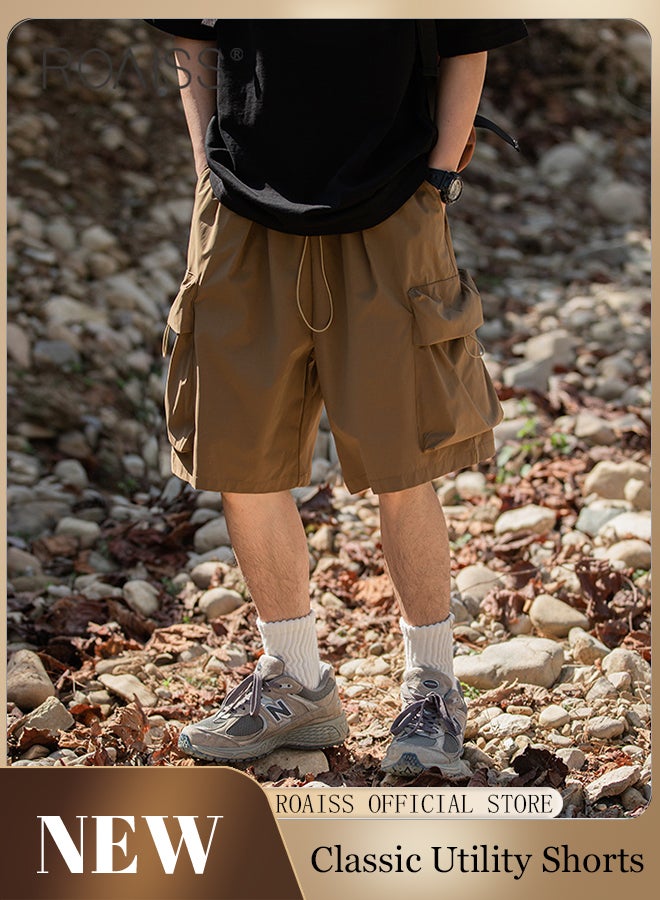 رويس جيوب كبيرة السراويل الرياضية في الهواء الطلق للرجال تنوعا عارضة ألياف البوليستر فضفاضة الرباط شورتات الشاطئ رجالي بسيط مريح تنفس الجلد ودية نصف السراويل البضائع - Image 1