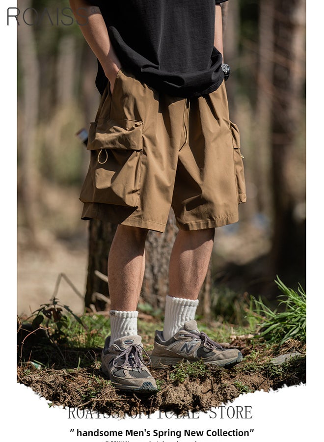 رويس جيوب كبيرة السراويل الرياضية في الهواء الطلق للرجال تنوعا عارضة ألياف البوليستر فضفاضة الرباط شورتات الشاطئ رجالي بسيط مريح تنفس الجلد ودية نصف السراويل البضائع - Image 2