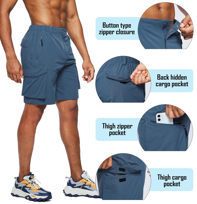 Pudolla Men's Hiking Cargo Shorts Quick Dry Outdoor Travel Shorts for Men with Multi Pocket for Fishing Camping Casual (Dark Blue XX-Large) - Image 4