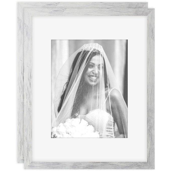 PICTURE FRAMES 11X14 SET OF 2 DISTRESSED WHITE WOOD GRAIN PHOTO FRAME FOR GALLERY WALL MOUNTING DISPLAY