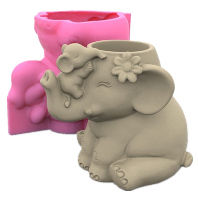 Anktily Cute Mother and Child Elephant Succulent Flower Pot Pen Holder Silicone Mold Concrete Plaster Planter Cactus Vase Mold Cement Clay Epoxy Resin Mould 