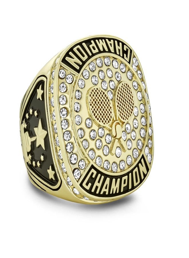 Express Medals Champion Gold Tennis Trophy Ring Award Gift Prize with Display Neck Chain and Stand Championship Rings - Image 1