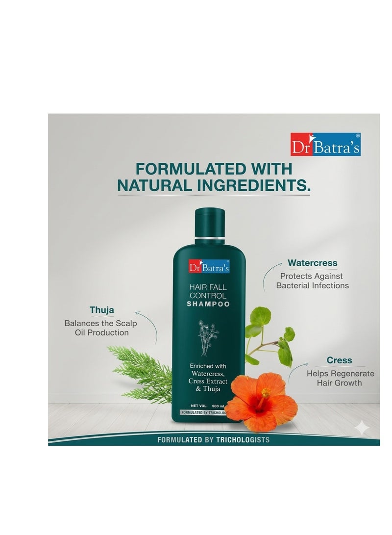 Dr Batra's Hair Fall Control Shampoo with Watercress,  Cress Extract & Thuja | Helps Reduce Hair Fall & Strengthen Hair | Anti Hair Fall Shampoo for Men & Women | Gentle Daily Use Hair Care | 500 ml - Image 4