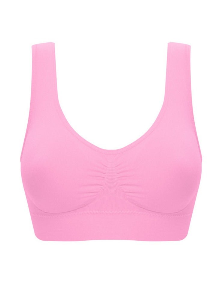 AROAQ Women Sports Bra, Fitness Sports Yoga Bra with Removable Padding,  Double-layer Seamless  Sports Bra without Rims, Comfortable Soft Bra for Workouts Running Yoga Trainings, (Size XL, Pink)  - Image 1
