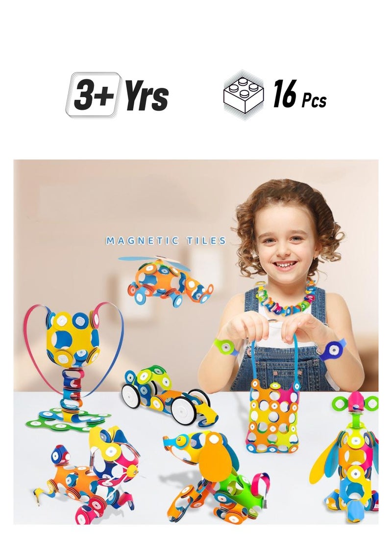 16pcs of versatile magnetic sheets 3D three-dimensional geometric soft building blocks assembly puzzle children's early education set - Image 1