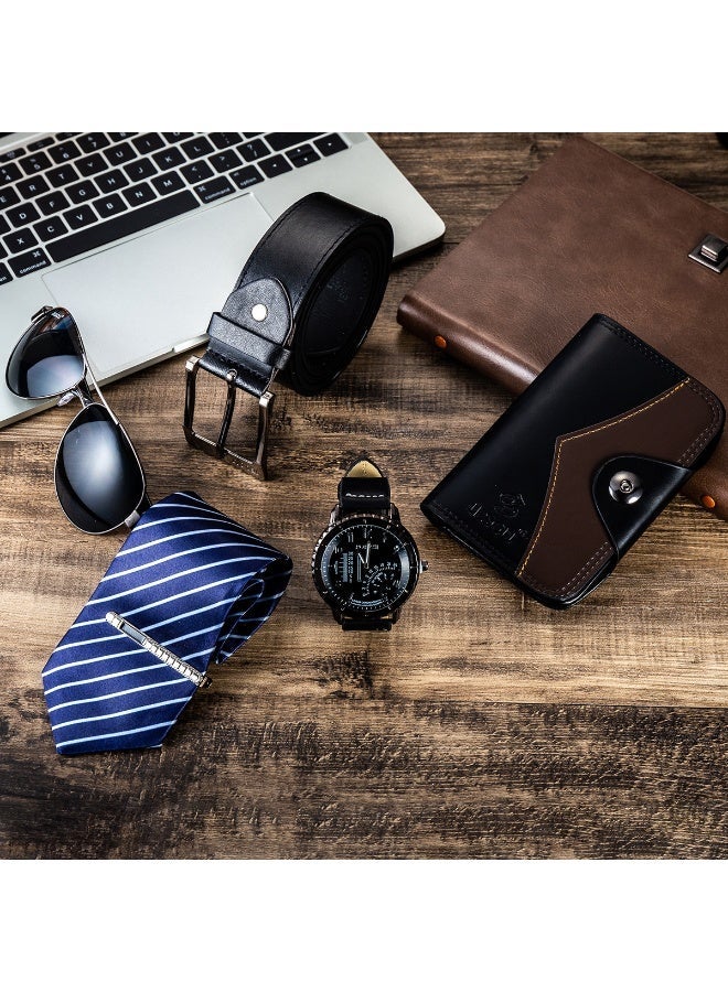 JESOU 5-in-1 Deluxe Gift Set: Sunglasses, Belt, Wallet, Tie, and Large Dial Quartz Watch - Image 2