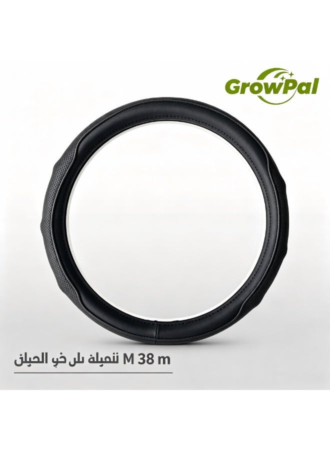 GrowPal Faux Leather Steering Wheel Cover M Size 38CM Black with White Inner Ring Car Steering Protector Anti Slip Grip Breathable Universal Fit Car Interior Accessory Auto Decoration - Image 3