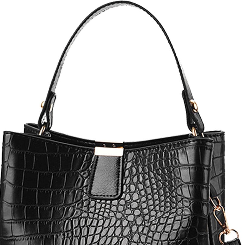 klarako Women PU Leather Purses Bucket Bag Business Handbags Top Handle Satchel Large Capacity Work Tote Shoulder Bags Waterproof Big Crossbody Bag - Black, 19x13x21CM - Image 2