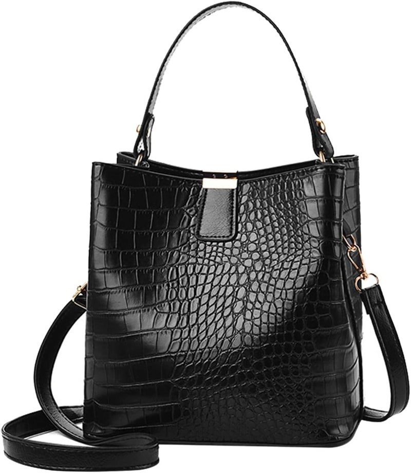 klarako Women PU Leather Purses Bucket Bag Business Handbags Top Handle Satchel Large Capacity Work Tote Shoulder Bags Waterproof Big Crossbody Bag - Black, 19x13x21CM - Image 3