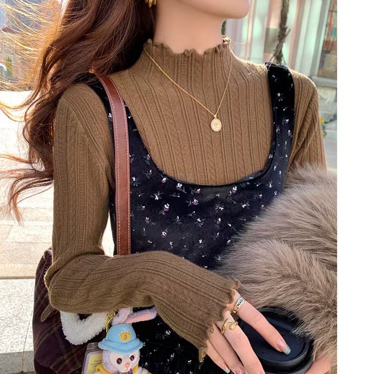 Fungus-Edged Half Turtleneck Bottoming Shirt For Women In With Half Turtleneck Knitwear Long-Sleeved Knitwear - Image 2