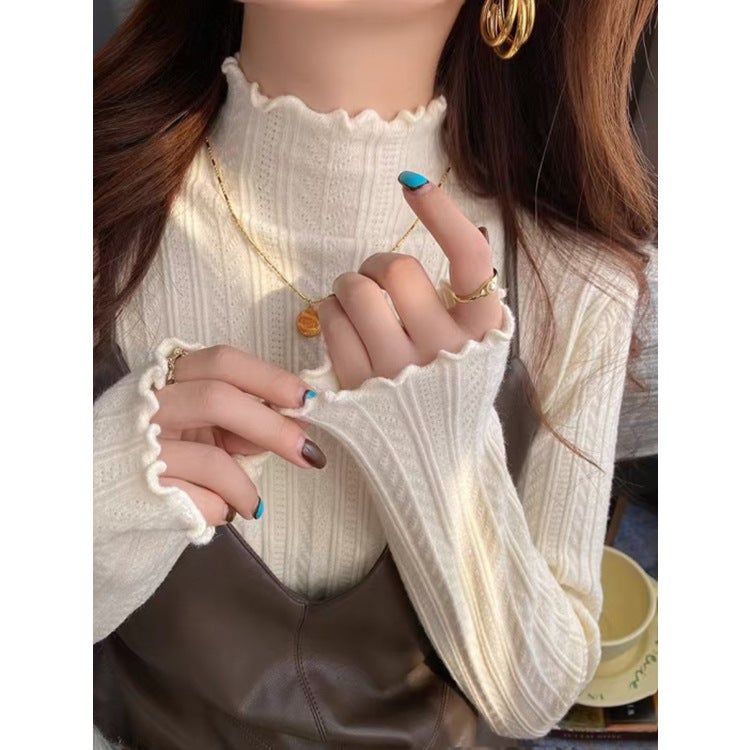 Fungus-Edged Half Turtleneck Bottoming Shirt For Women In With Half Turtleneck Knitwear Long-Sleeved Knitwear - Image 4