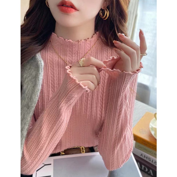 Fungus-Edged Half Turtleneck Bottoming Shirt For Women In With Half Turtleneck Knitwear Long-Sleeved Knitwear - Image 5