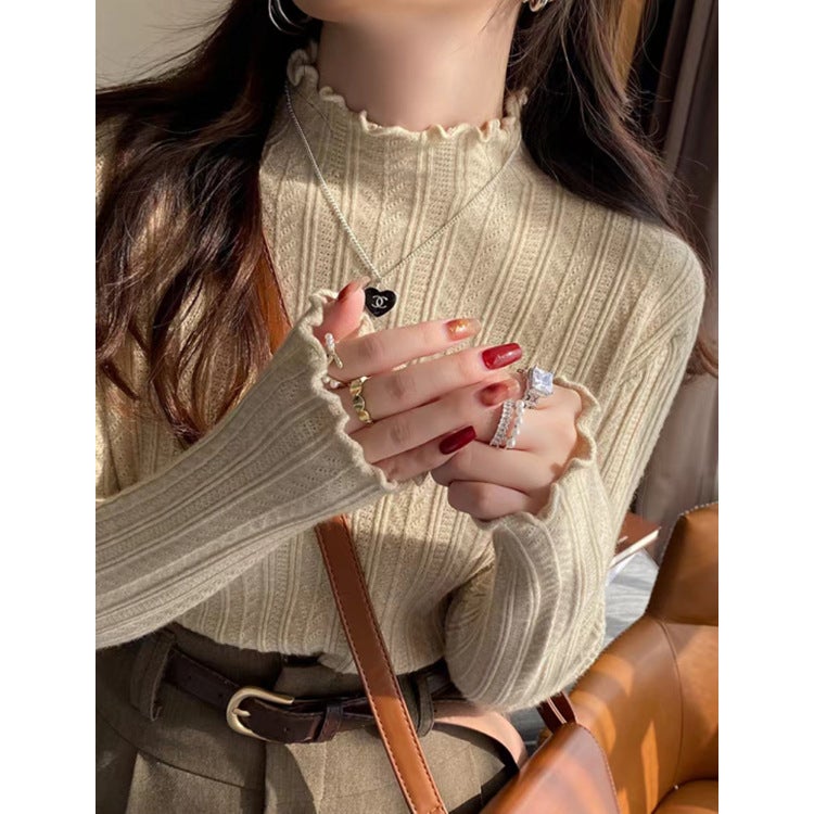 Fungus-Edged Half Turtleneck Bottoming Shirt For Women In With Half Turtleneck Knitwear Long-Sleeved Knitwear - Image 3