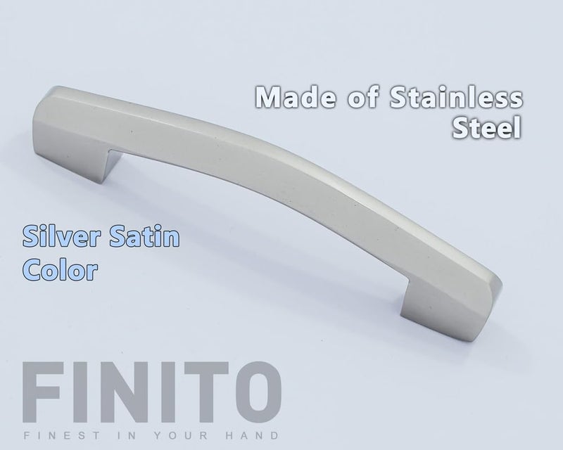 FINITO Pack of 6 Pieces 4 inch 96mm Silver Satin Finish Handle for Drawers Stainless Steel Handles for Wardrobe Cabinet Handles Handle for Doors creta4S6 Discover The Collection - Image 2