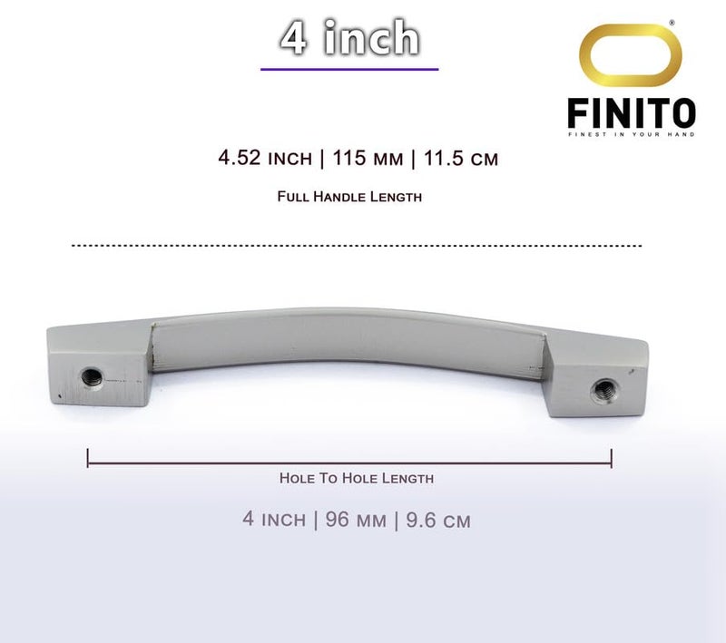 FINITO Pack of 6 Pieces 4 inch 96mm Silver Satin Finish Handle for Drawers Stainless Steel Handles for Wardrobe Cabinet Handles Handle for Doors creta4S6 Discover The Collection - Image 3
