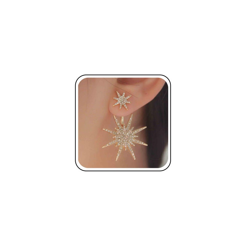 Yheakne Starburst Jacket Earrings Gold Rhinestone Sun Earrings Front Back Studs Earrings Boho Celestial Earrings Jewelry for Women (Gold) - Image 1