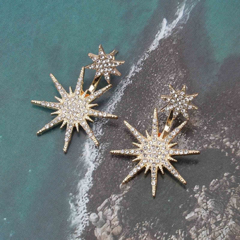 Yheakne Starburst Jacket Earrings Gold Rhinestone Sun Earrings Front Back Studs Earrings Boho Celestial Earrings Jewelry for Women (Gold) - Image 5