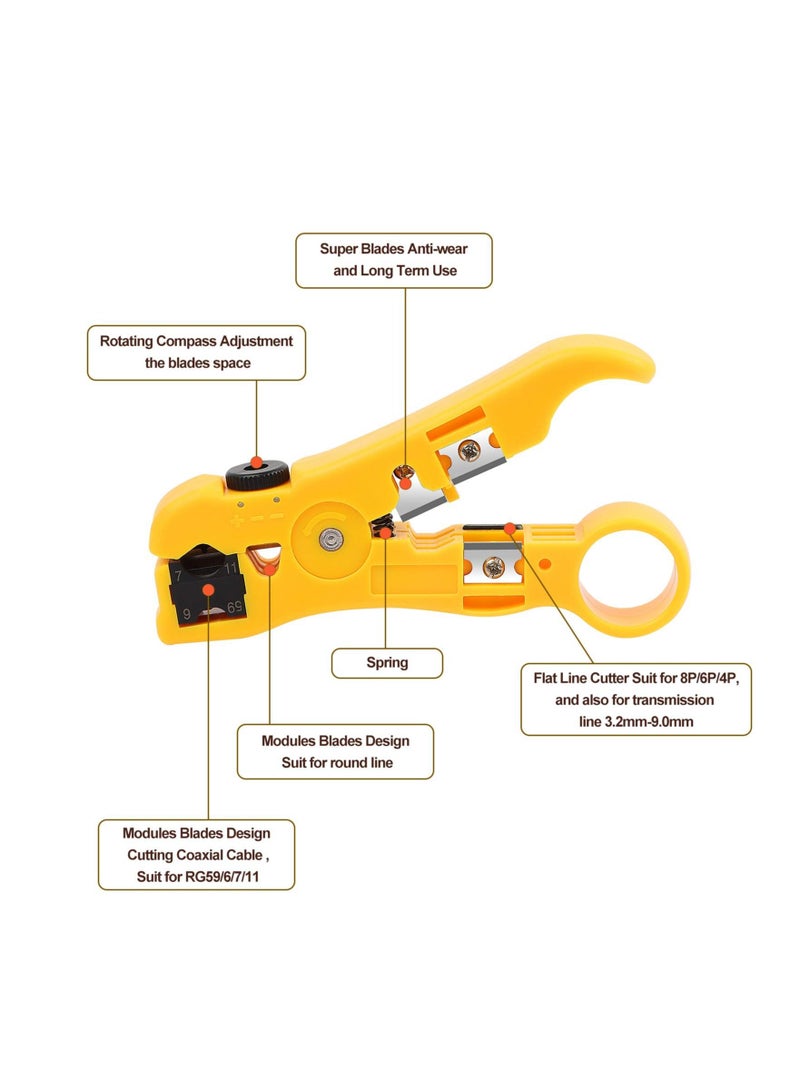 Cable Cutter Stripper, 1Pcs Universal Wire Stripper Tool for Coax RG59 RG6 RG7 RG11 Round Network CAT5 CAT6 and Flat Telephone - Image 3