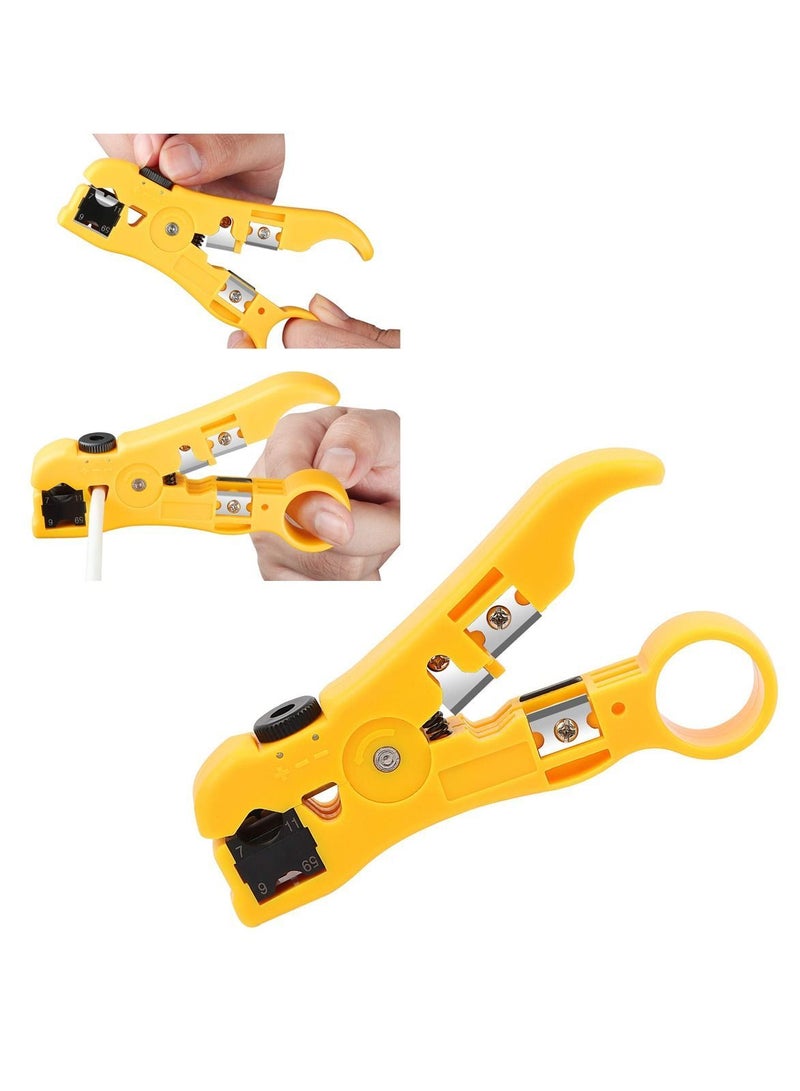 Cable Cutter Stripper, 1Pcs Universal Wire Stripper Tool for Coax RG59 RG6 RG7 RG11 Round Network CAT5 CAT6 and Flat Telephone - Image 1