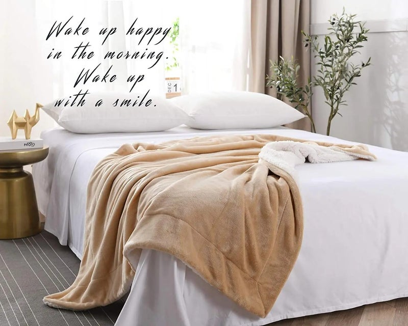 Goyal's Ultra Soft Flannel Sherpa Blanket for AC Room, Mild & Heavy Winter Use | Single Bed Reversible Plush 500GSM Blanket 55 x 90 Inches | Thick Warm Cozy Dual Layer Microfibre Throw - Golden Beige - Image 4
