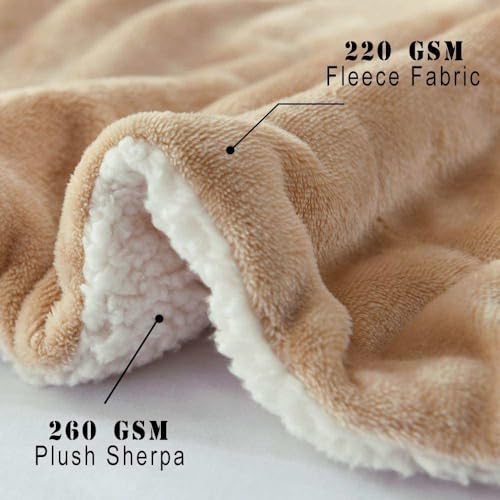 Goyal's Ultra Soft Flannel Sherpa Blanket for AC Room, Mild & Heavy Winter Use | Single Bed Reversible Plush 500GSM Blanket 55 x 90 Inches | Thick Warm Cozy Dual Layer Microfibre Throw - Golden Beige - Image 5