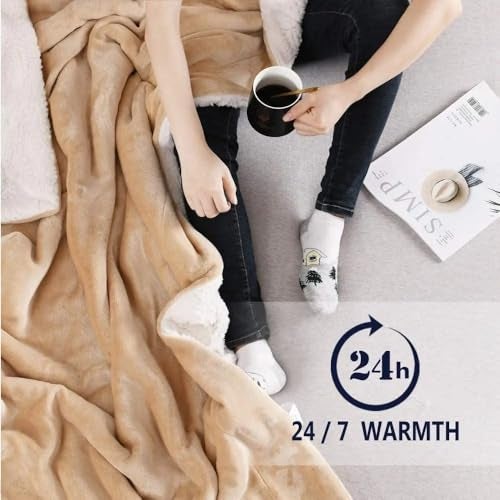 Goyal's Ultra Soft Flannel Sherpa Blanket for AC Room, Mild & Heavy Winter Use | Single Bed Reversible Plush 500GSM Blanket 55 x 90 Inches | Thick Warm Cozy Dual Layer Microfibre Throw - Golden Beige - Image 3