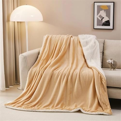 Goyal's Ultra Soft Flannel Sherpa Blanket for AC Room, Mild & Heavy Winter Use | Single Bed Reversible Plush 500GSM Blanket 55 x 90 Inches | Thick Warm Cozy Dual Layer Microfibre Throw - Golden Beige - Image 2