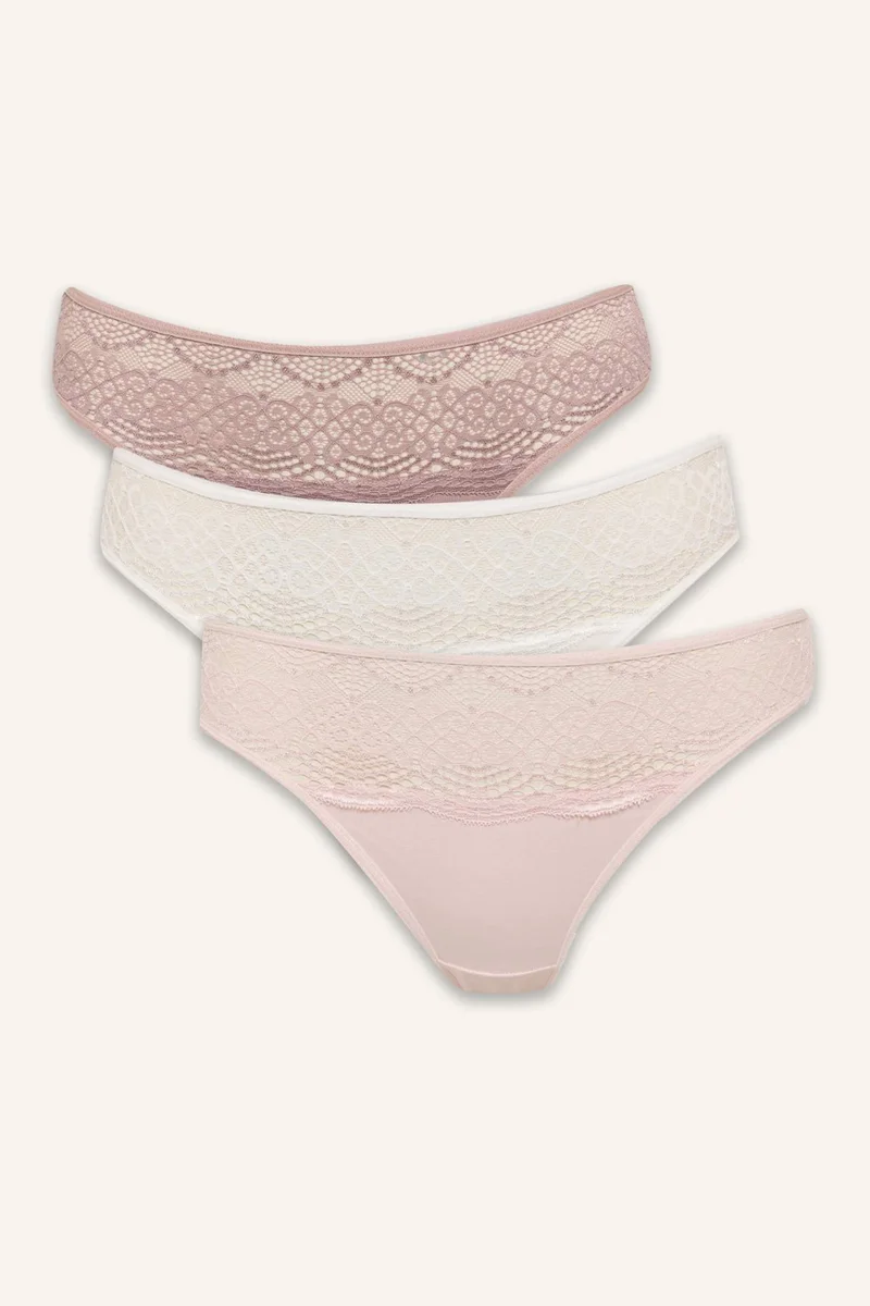 Lace Detail Ecru 3 Piece Panties