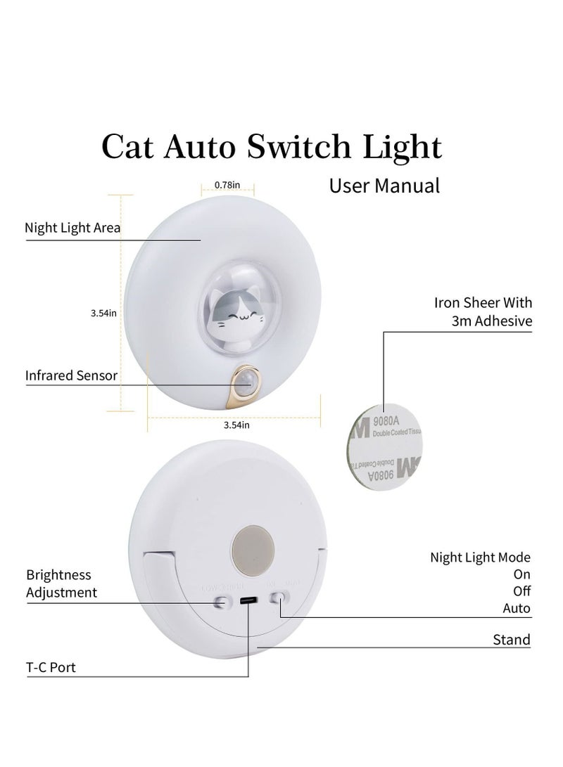 NIBEMINENT Rechargeable Motion Sensor Night Light Magnetic Nightlights Adjustable Brightness Cat Lamp for Kids Room - Image 3