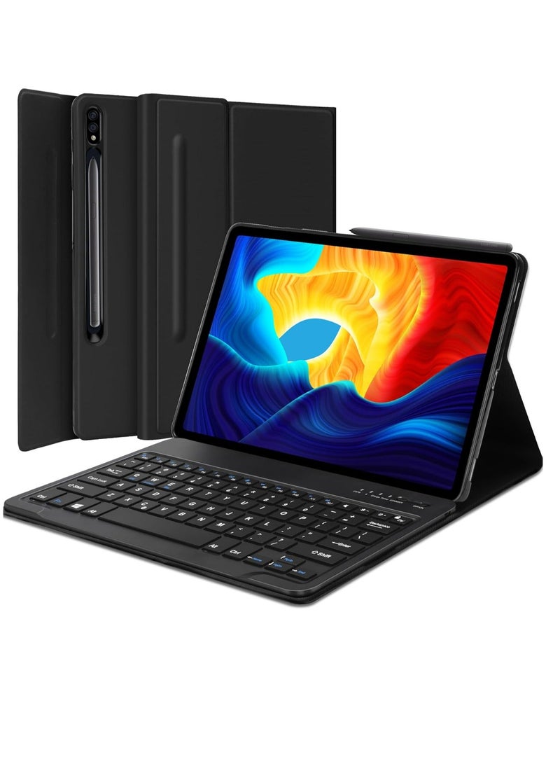 MUNTAQI Samsung Galaxy Tab S8 Plus/S7 FE/S7 Plus 12.4” Keyboard Case | Magnetic Detachable Bluetooth Keyboard | Protective Stand Cover with S Pen Charging Support | Slim, Durable Case for Galaxy Tab S8+ (2022), S7 FE (2021), S7+ (2020) – Black - Image 1