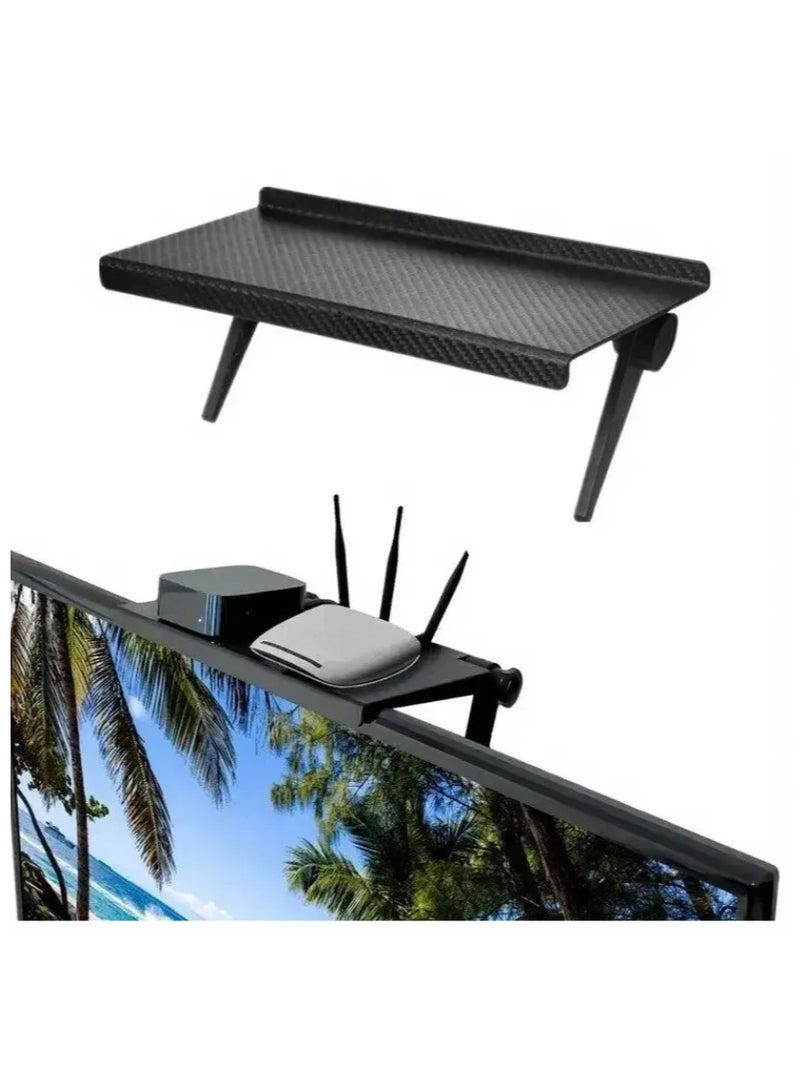 Receiver Shelf, Receiver Holder Shelf, Adjustable Upper Shelf for Screen, Satellite Receiver Device Shelf, Receiver Stand, Purpose Holder Shelf, TV Placed Shelf, Receiver Carrying Shelf, TV Wi-Fi Device Shelf, Router Device Shelf, Above-TV Organization Shelf without the Need to Drill the Wall, Mounted Shelf, Placed Beside and Above the Television, Black Shelf, 26cm x 11.5cm - Image 1