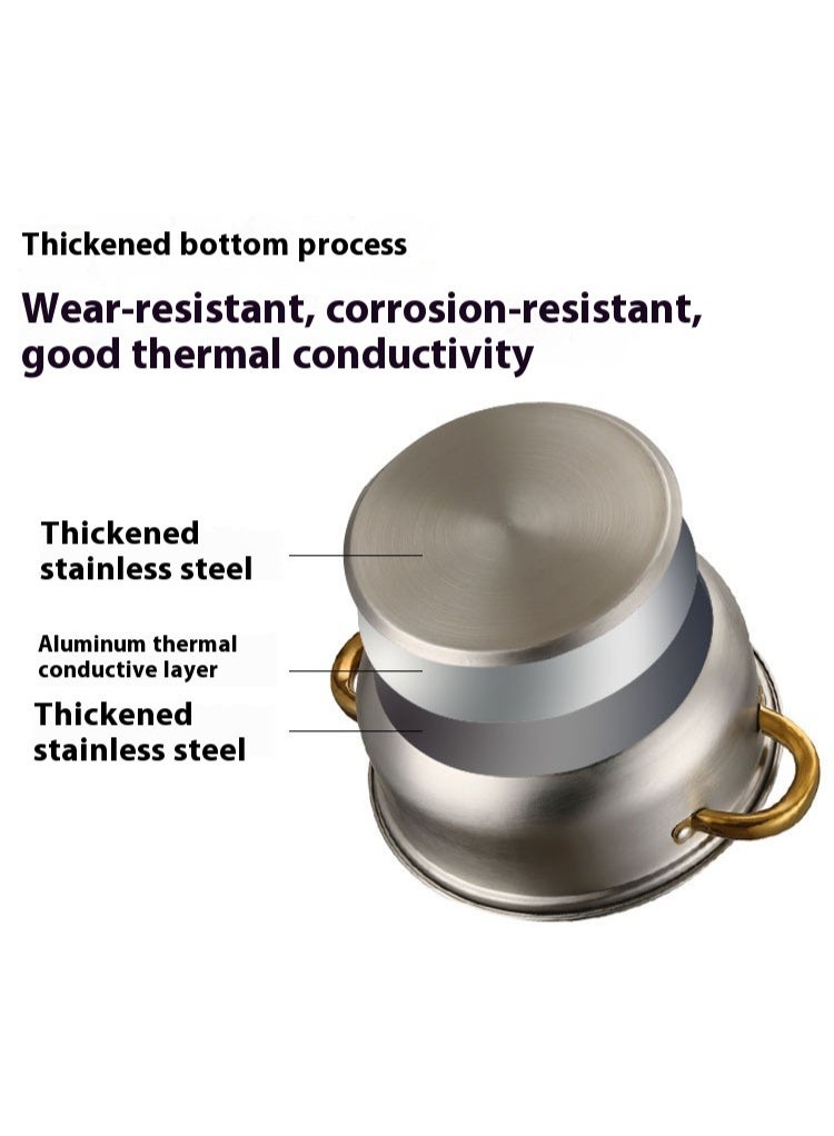 AiQi 12-Piece Gold Handle Stainless Steel Cookware Set | 7-Layer Bottom | 16cm Milk Pot, 16/18/20/24cm Casserole Pots, 24cm Frying Pan | Each Pot with Glass Lid | All Stove & Oven Compatible - Image 5