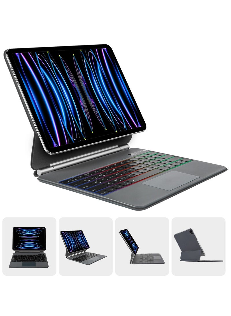 UCHUANG Arabic Magnetic Keyboard Case, for Apple iPad Air 13 inch (M2) Pro 12.9 (2018-2023 Version) Easy-Set Floating Cantilever Stand, Backlit Keys, for iPad Pro 12.9 3rd 4th 5th 6th eneration,Black - Image 1