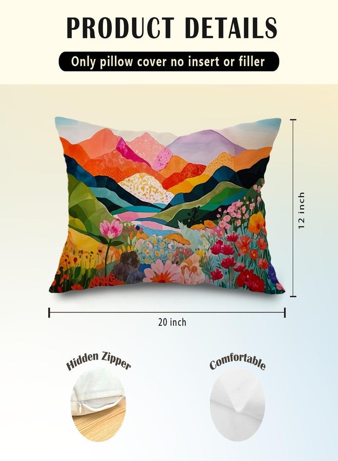 JINYO Abstract Mountain Pillow Covers 12x20 inch,Abstract Mountain Floral Pillow Cover Watercolor Landscape Decorative Pillow Covers for Home Bedroom Living Room Office Decor, Vintage Western Decor - Image 4