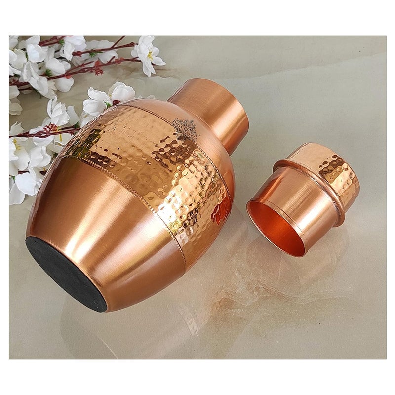 INDIAN ART VILLA INDIAN ART VILLA Pure Copper Bedroom Bottle with Inbuilt Glass Pear Pot Design Half Hammered Shine Finish 1650 ml Capacity  - Image 3