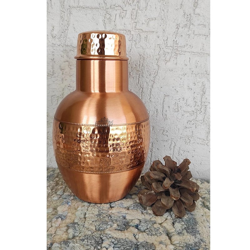 INDIAN ART VILLA INDIAN ART VILLA Pure Copper Bedroom Bottle with Inbuilt Glass Pear Pot Design Half Hammered Shine Finish 1650 ml Capacity  - Image 2
