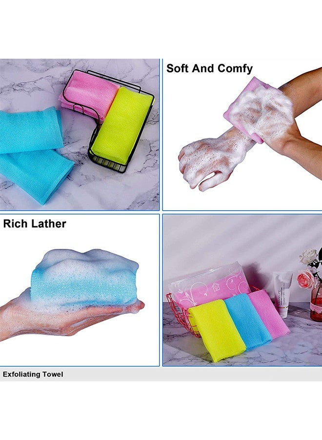 Peachjoy منشفة استحمام مقشرة 4 قطع، إسفنجة استحمام جلدية من النايلون، فرشاة فرك الظهر للاستحمام، لوفة مقشرة لتقشير الجسم - Image 4