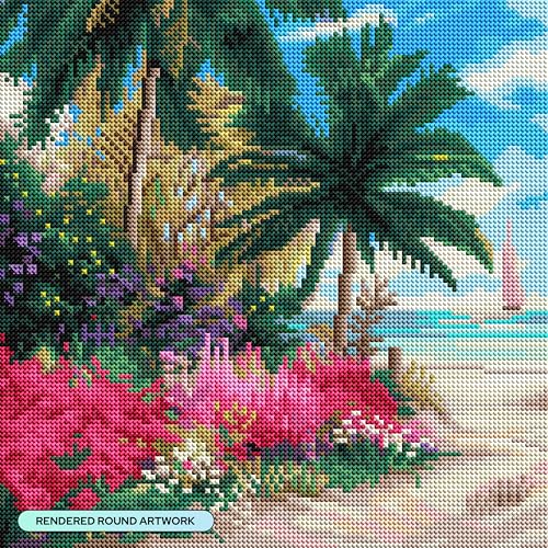 DIAMOND ART CLUB نادي فن الألماس - مجموعة تلوين الألماس لمجموعة Ocean Whisper Path - فن الألماس الدائري للحرف اليدوية الممتعة للكبار - قماش فني دائري من تشاك بينسون 13 x 13 33 سم x 33 سم - Image 3