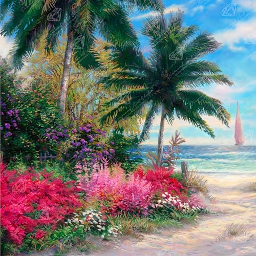 DIAMOND ART CLUB نادي فن الألماس - مجموعة تلوين الألماس لمجموعة Ocean Whisper Path - فن الألماس الدائري للحرف اليدوية الممتعة للكبار - قماش فني دائري من تشاك بينسون 13 x 13 33 سم x 33 سم - Image 1