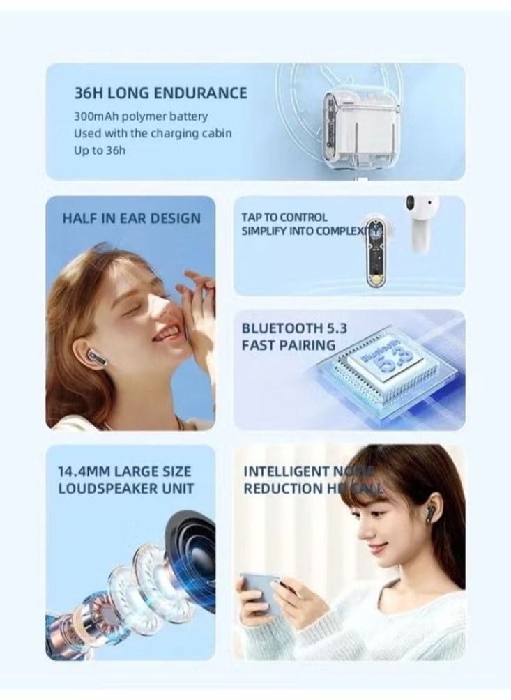 Dream Zone - New Pro12 Wireless Bluetooth Headset Transparent Bin Tws Esports Gaming Low Delay Noise Reduction White - Image 1