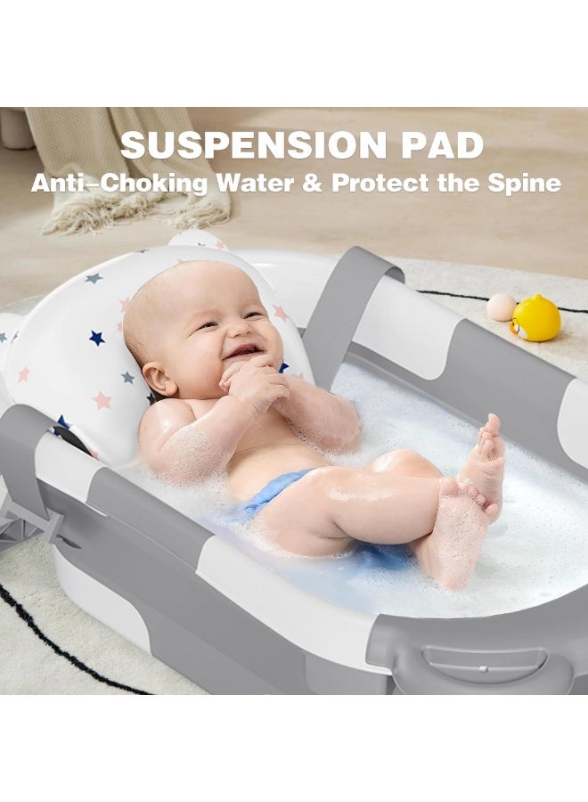 عربست حوض استحمام قابل للطي للأطفال حديثي الولادة مزود بميزان حرارة ووسادة عائمة ناعمة، حوض استحمام محمول للسفر مزود بفتحة تصريف، أحواض استحمام قابلة للطي ومتينة للأطفال الرضع والأطفال الصغار (رمادي) - Image 2