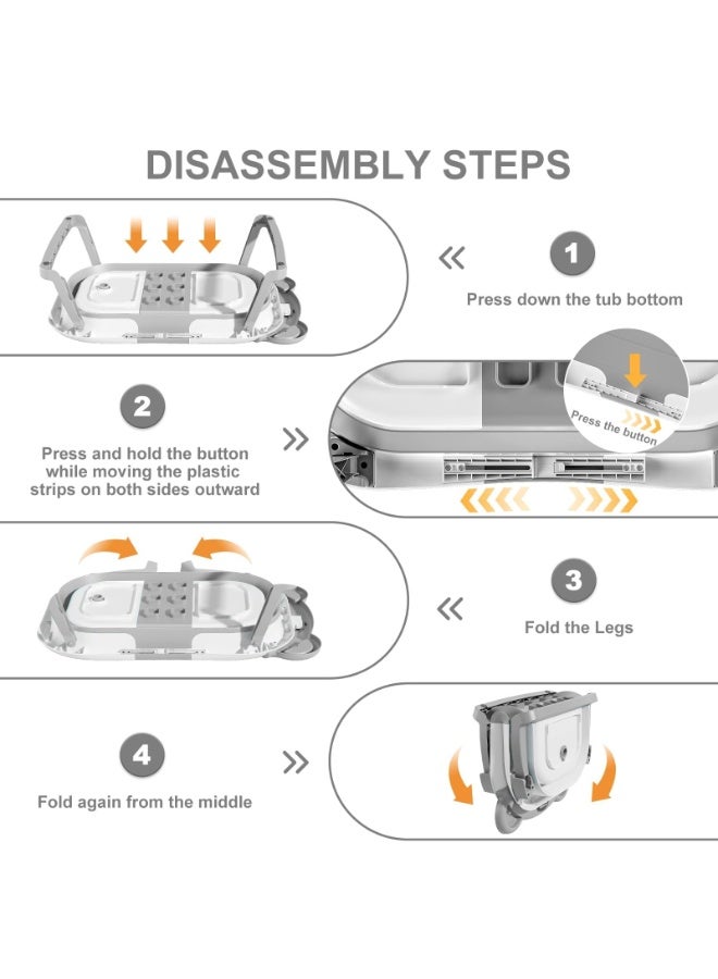 عربست حوض استحمام قابل للطي للأطفال حديثي الولادة مزود بميزان حرارة ووسادة عائمة ناعمة، حوض استحمام محمول للسفر مزود بفتحة تصريف، أحواض استحمام قابلة للطي ومتينة للأطفال الرضع والأطفال الصغار (رمادي) - Image 5