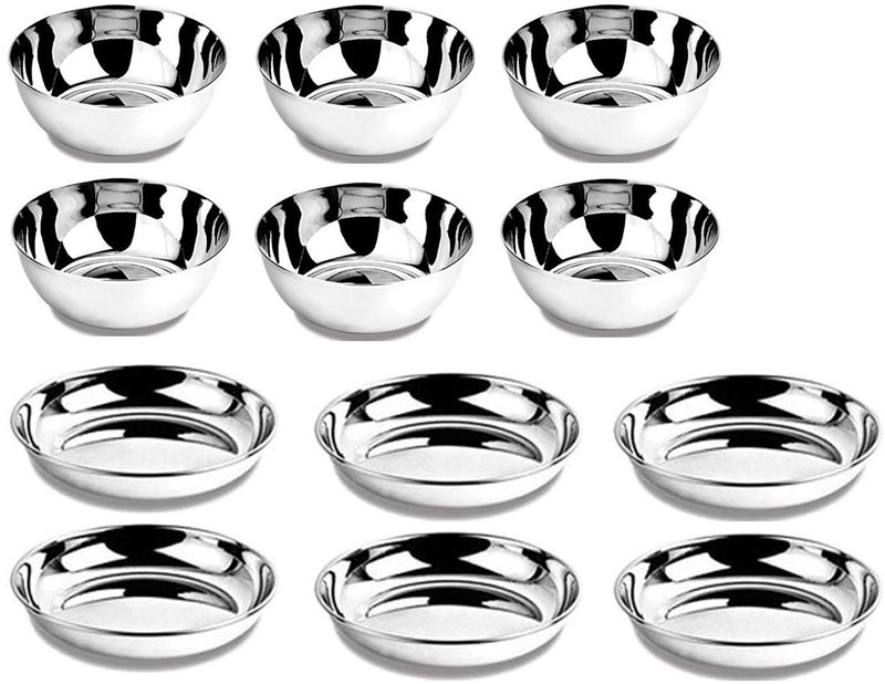 liolis Stainless Steel Veg Bowl and Sweet Dish Combo Medium Size Set of 12 Katori Vati Halva Plate Ice Cream Serving Dish - Image 1
